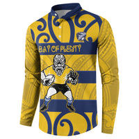 Bay of Plenty Custom Rugby New Zealand Button Sweatshirt Aotearoa Maori Pukana Tiki Mascot