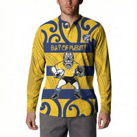 Bay of Plenty Custom Rugby New Zealand Button Sweatshirt Aotearoa Maori Pukana Tiki Mascot