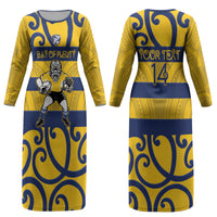 Bay of Plenty Custom Rugby New Zealand Couples Matching Long Sleeve Bodycon Dress and Hawaiian Shirt Aotearoa Maori Pukana Tiki Mascot