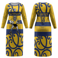 Bay of Plenty Custom Rugby New Zealand Couples Matching Long Sleeve Bodycon Dress and Long Sleeve Button Shirt Aotearoa Maori Pukana Tiki Mascot