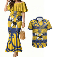 Bay of Plenty Custom Rugby New Zealand Couples Matching Mermaid Dress and Hawaiian Shirt Aotearoa Maori Pukana Tiki Mascot
