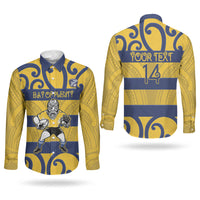 Bay of Plenty Custom Rugby New Zealand Couples Matching Off Shoulder Maxi Dress and Long Sleeve Button Shirt Aotearoa Maori Pukana Tiki Mascot