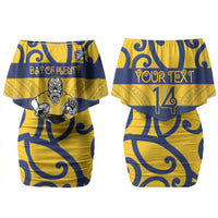 Bay of Plenty Custom Rugby New Zealand Couples Matching Off Shoulder Short Dress and Hawaiian Shirt Aotearoa Maori Pukana Tiki Mascot