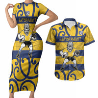 Bay of Plenty Custom Rugby New Zealand Couples Matching Short Sleeve Bodycon Dress and Hawaiian Shirt Aotearoa Maori Pukana Tiki Mascot