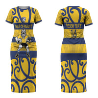 Bay of Plenty Custom Rugby New Zealand Couples Matching Short Sleeve Bodycon Dress and Long Sleeve Button Shirt Aotearoa Maori Pukana Tiki Mascot