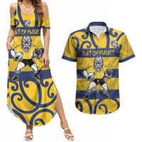 Bay of Plenty Custom Rugby New Zealand Couples Matching Summer Maxi Dress and Hawaiian Shirt Aotearoa Maori Pukana Tiki Mascot