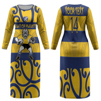 Bay of Plenty Custom Rugby New Zealand Family Matching Long Sleeve Bodycon Dress and Hawaiian Shirt Aotearoa Maori Pukana Tiki Mascot