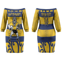 Bay of Plenty Custom Rugby New Zealand Family Matching Off The Shoulder Long Sleeve Dress and Hawaiian Shirt Aotearoa Maori Pukana Tiki Mascot