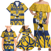 Bay of Plenty Custom Rugby New Zealand Family Matching Off Shoulder Maxi Dress and Hawaiian Shirt Aotearoa Maori Pukana Tiki Mascot