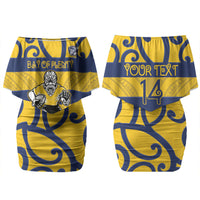 Bay of Plenty Custom Rugby New Zealand Family Matching Off Shoulder Short Dress and Hawaiian Shirt Aotearoa Maori Pukana Tiki Mascot