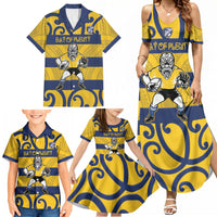 Bay of Plenty Custom Rugby New Zealand Family Matching Summer Maxi Dress and Hawaiian Shirt Aotearoa Maori Pukana Tiki Mascot