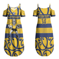 Bay of Plenty Custom Rugby New Zealand Family Matching Summer Maxi Dress and Hawaiian Shirt Aotearoa Maori Pukana Tiki Mascot