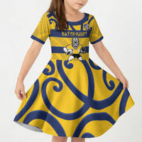 Bay of Plenty Custom Rugby New Zealand Kid Short Sleeve Dress Aotearoa Maori Pukana Tiki Mascot