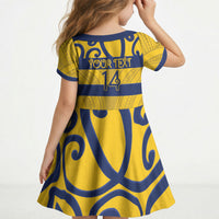 Bay of Plenty Custom Rugby New Zealand Kid Short Sleeve Dress Aotearoa Maori Pukana Tiki Mascot