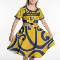 Bay of Plenty Custom Rugby New Zealand Kid Short Sleeve Dress Aotearoa Maori Pukana Tiki Mascot