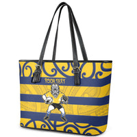 Bay of Plenty Custom Rugby New Zealand Leather Tote Bag Aotearoa Maori Pukana Tiki Mascot