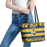 Bay of Plenty Custom Rugby New Zealand Leather Tote Bag Aotearoa Maori Pukana Tiki Mascot