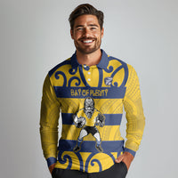 Bay of Plenty Custom Rugby New Zealand Long Sleeve Polo Shirt Aotearoa Maori Pukana Tiki Mascot
