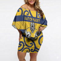 Bay of Plenty Custom Rugby New Zealand Off Shoulder Short Dress Aotearoa Maori Pukana Tiki Mascot