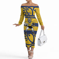 Bay of Plenty Custom Rugby New Zealand Off The Shoulder Long Sleeve Dress Aotearoa Maori Pukana Tiki Mascot