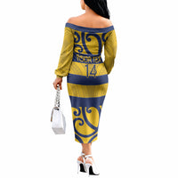 Bay of Plenty Custom Rugby New Zealand Off The Shoulder Long Sleeve Dress Aotearoa Maori Pukana Tiki Mascot