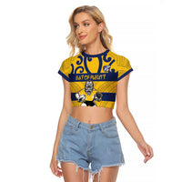 Bay of Plenty Custom Rugby New Zealand Raglan Cropped T Shirt Aotearoa Maori Pukana Tiki Mascot