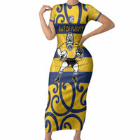 Bay of Plenty Custom Rugby New Zealand Short Sleeve Bodycon Dress Aotearoa Maori Pukana Tiki Mascot