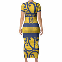 Bay of Plenty Custom Rugby New Zealand Short Sleeve Bodycon Dress Aotearoa Maori Pukana Tiki Mascot