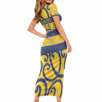 Bay of Plenty Custom Rugby New Zealand Short Sleeve Bodycon Dress Aotearoa Maori Pukana Tiki Mascot