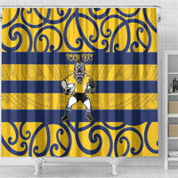 Bay of Plenty Custom Rugby New Zealand Shower Curtain Aotearoa Maori Pukana Tiki Mascot