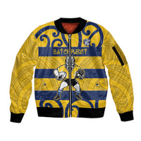 Bay of Plenty Custom Rugby New Zealand Sleeve Zip Bomber Jacket Aotearoa Maori Pukana Tiki Mascot