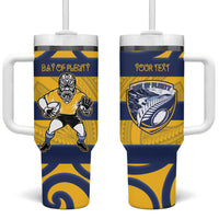 Bay of Plenty Custom Rugby New Zealand Tumbler With Handle Aotearoa Maori Pukana Tiki Mascot