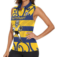 Bay of Plenty Custom Rugby New Zealand Women Sleeveless Polo Shirt Aotearoa Maori Pukana Tiki Mascot