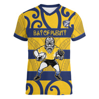 Bay of Plenty Custom Rugby New Zealand Women V-Neck T-Shirt Aotearoa Maori Pukana Tiki Mascot