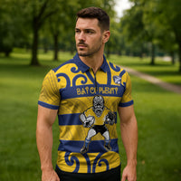 Bay of Plenty Custom Rugby New Zealand Zipper Polo Shirt Aotearoa Maori Pukana Tiki Mascot
