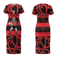 Canterbury Custom Rugby New Zealand Couples Matching Short Sleeve Bodycon Dress and Hawaiian Shirt Aotearoa Maori Pukana Tiki Mascot