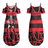 Canterbury Custom Rugby New Zealand Couples Matching Summer Maxi Dress and Long Sleeve Button Shirt Aotearoa Maori Pukana Tiki Mascot