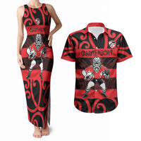 Canterbury Custom Rugby New Zealand Couples Matching Tank Maxi Dress and Hawaiian Shirt Aotearoa Maori Pukana Tiki Mascot