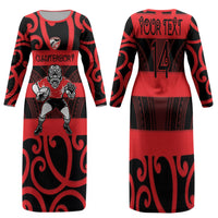 Canterbury Custom Rugby New Zealand Family Matching Long Sleeve Bodycon Dress and Hawaiian Shirt Aotearoa Maori Pukana Tiki Mascot