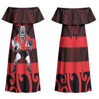 Canterbury Custom Rugby New Zealand Family Matching Off Shoulder Maxi Dress and Hawaiian Shirt Aotearoa Maori Pukana Tiki Mascot