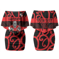 Canterbury Custom Rugby New Zealand Family Matching Off Shoulder Short Dress and Hawaiian Shirt Aotearoa Maori Pukana Tiki Mascot