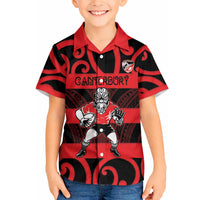 Canterbury Custom Rugby New Zealand Hawaiian Shirt Aotearoa Maori Pukana Tiki Mascot