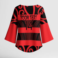 Canterbury Custom Rugby New Zealand Kimono Sleeve Blouse Aotearoa Maori Pukana Tiki Mascot