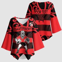 Canterbury Custom Rugby New Zealand Kimono Sleeve Blouse Aotearoa Maori Pukana Tiki Mascot