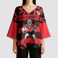 Canterbury Custom Rugby New Zealand Kimono Sleeve Blouse Aotearoa Maori Pukana Tiki Mascot