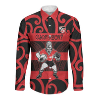 Canterbury Custom Rugby New Zealand Long Sleeve Button Shirt Aotearoa Maori Pukana Tiki Mascot