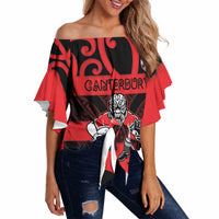 Canterbury Custom Rugby New Zealand Off Shoulder Wrap Waist Top Aotearoa Maori Pukana Tiki Mascot