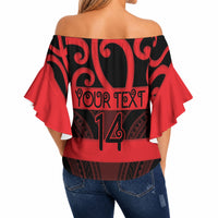 Canterbury Custom Rugby New Zealand Off Shoulder Wrap Waist Top Aotearoa Maori Pukana Tiki Mascot