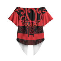 Canterbury Custom Rugby New Zealand Off Shoulder Wrap Waist Top Aotearoa Maori Pukana Tiki Mascot
