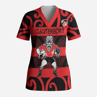 Canterbury Custom Rugby New Zealand Scrub Top Aotearoa Maori Pukana Tiki Mascot